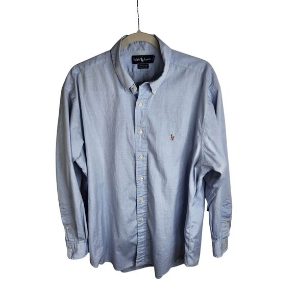 Ralph Lauren Mens Size 17-34‎ Yarmouth Cotton Button Down Oxford Shirt Blue FLAW - Picture 1 of 11